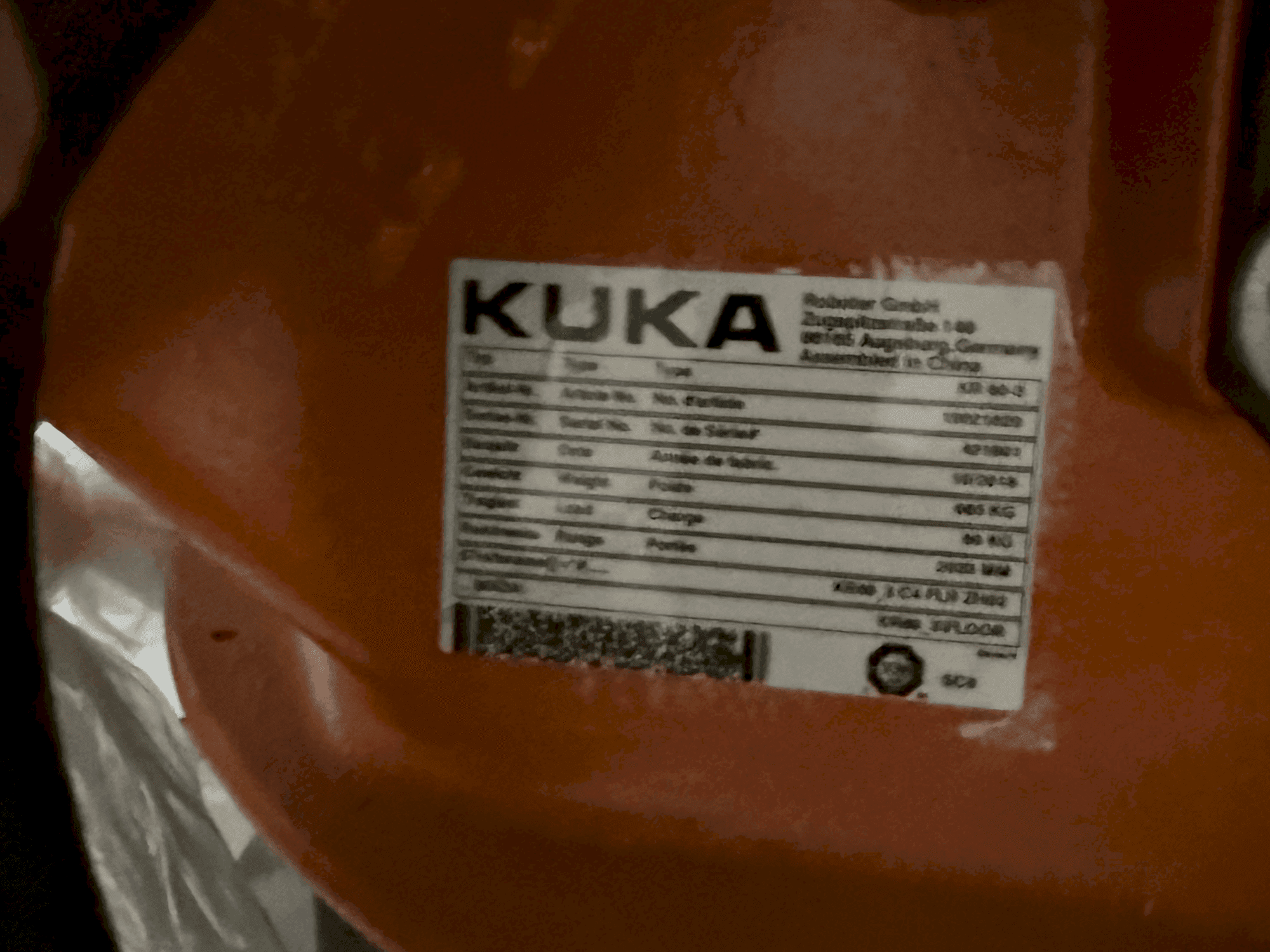 Označna pločica stroja KUKA KR16-2